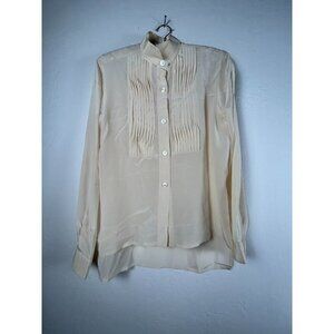 Vintage Jasmin San Francisco Womens Pintuck Blouse Top Size 0 Ivory Long Sleeve